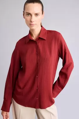 Chemise longue à manches longues gaufrée Coupe régulière