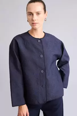 Veste-chemise à manches longues et col rond Coupe régulière