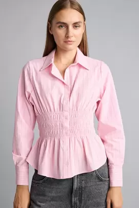 Chemise rayée 100% coton ajustée à manches longues en popeline