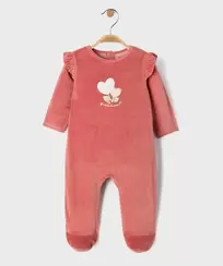 Pyjama en velours à épaules volantées et pont-dos pressionné bébé