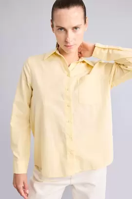 Chemise à manches longues en coton flammé Coupe régulière