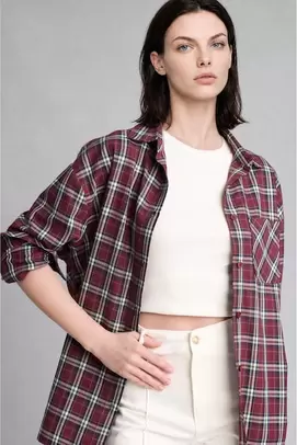 Chemise oversize à manches longues en flanelle à motif carreaux