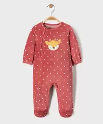 Pyjama en velours ouverture devant à motif biche bébé fille
