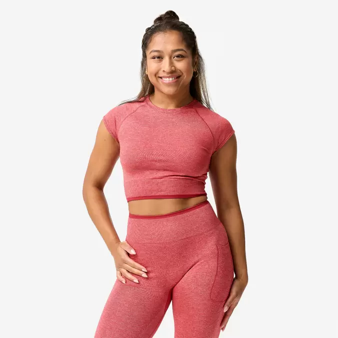 Crop top seamless de musculation femme, rouge et rose