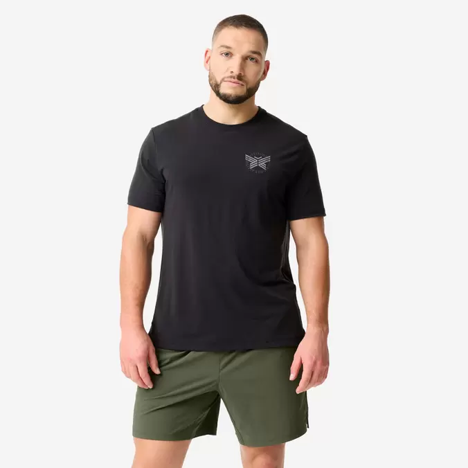 T-shirt de sport léger et extensible homme, noir et gris
