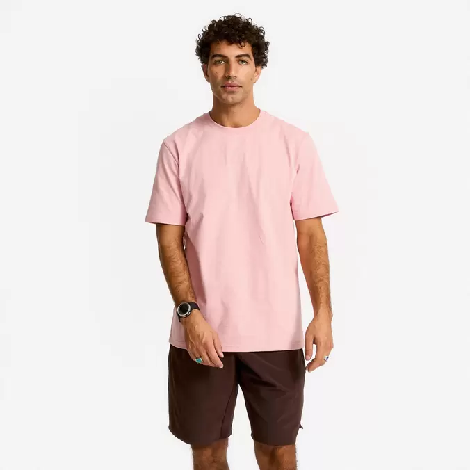 T-shirt fitness homme col rond manches courtes, rose poudré