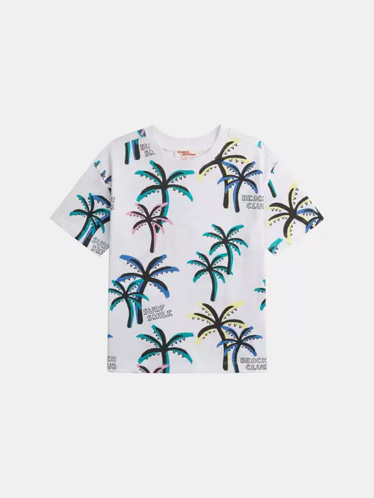 T-shirt blanc imprimé palmiers pour garçon