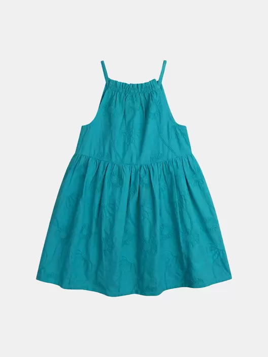 Robe bleue entièrement brodée pour fille