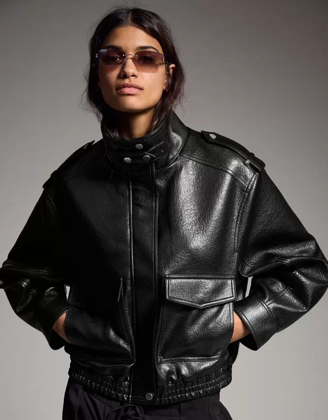 Blouson similicuir col cheminée