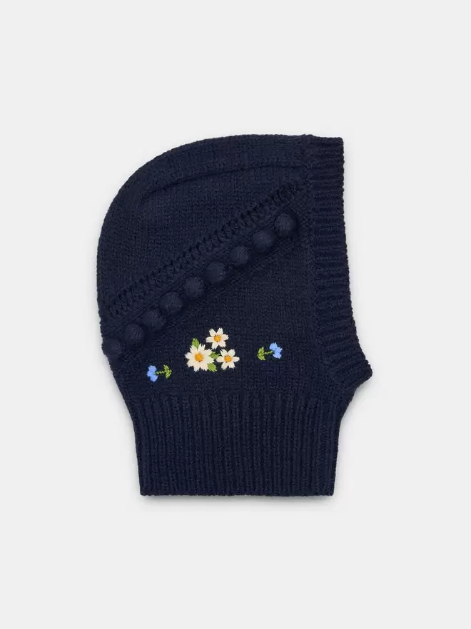 Balaclava en maille avec broderies florales