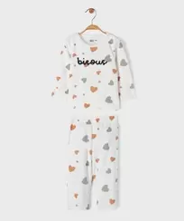 Pyjama 2 pièces en velours à motifs coeurs bébé