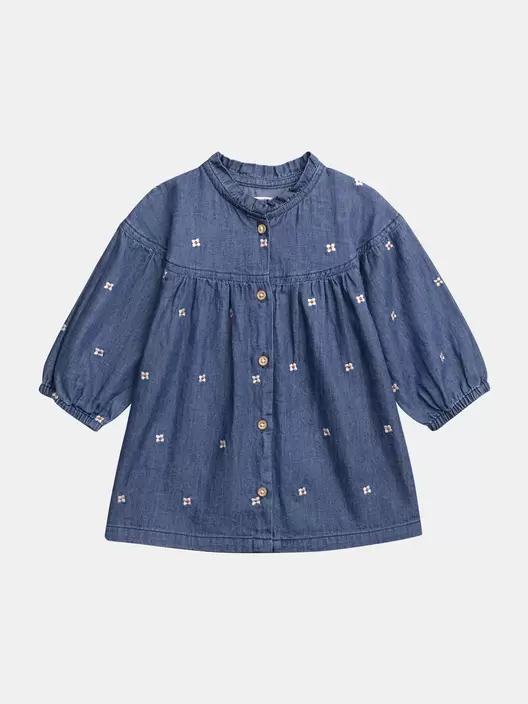 Robe en denim léger à broderies fleurs pour bébé fille