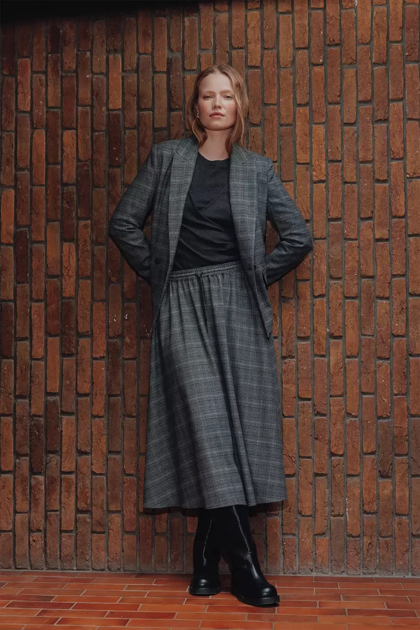 Jupe midi à carreaux Femme