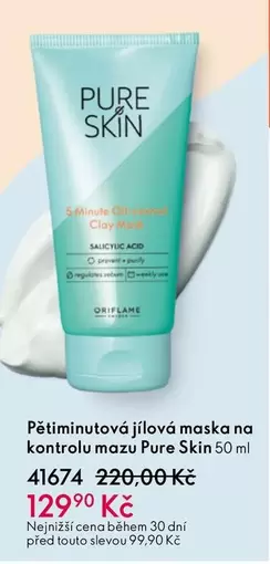 Pětiminutová jílová maska na kontrolu mazu Pure Skin 50 ml