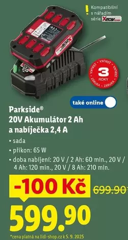 20V Akumulátor 2 Ah a nabíječka 2,4 A