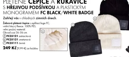 PLETENE CEPICE A RUKAVICE S HŘEJIVOU PODŠÍVKOU A PLASTICKÝM MONOGRAMEM FC BLACK/WHITE BADGE
