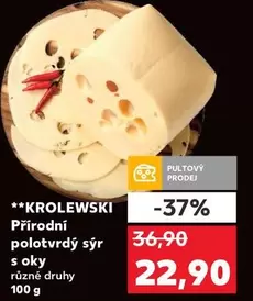 KROLEWSKI Přírodní polotvrdý sýr s oky