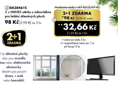 DA38461C 3 x utěrka z mikrovlákna pro leštění skleněných ploch