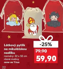 Látkový pytlík na mikulášskou nadílku