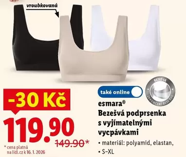 Bezešvá podprsenka s vyjímatelnými vycpávkami