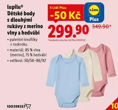 Plus - Dětské body s dlouhými rukávy z merino vlny a hedvábí