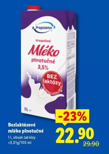 Bezlaktózové mléko plnotučné