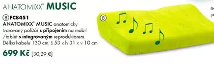 FC8451 ANATOMIXX MUSIC anatomicky tvarovaný polštář s připojením na mobil / tablet s integrovaným reproduktorem