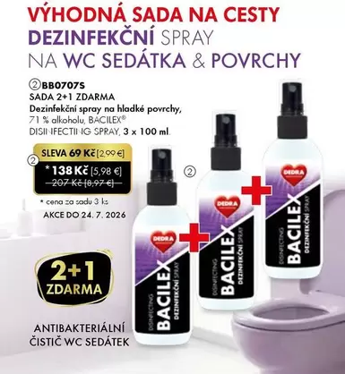 VÝHODNÁ SADA NA CESTY DEZINFEKČNÍ SPRAY NA WC SEDÁTKA & POVRCHY BB0707S SADA 2+1 ZDARMA