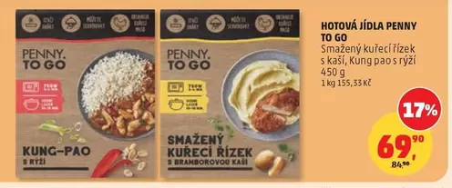 HOTOVÁ JÍDLA PENNY TO GO Smažený kuřecí řízek s kaší, Kung pao s rýží
