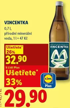Plus - VINCENTKA 0,7 l, přírodní minerální voda