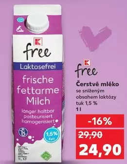 Čerstvé mléko se sníženým obsahem laktózy tuk 1,5%