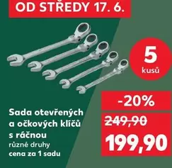 Sada otevřených a očkových klíčů s ráčnou