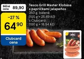 Tesco Grill Master Klobása s papričkami jalapeños
