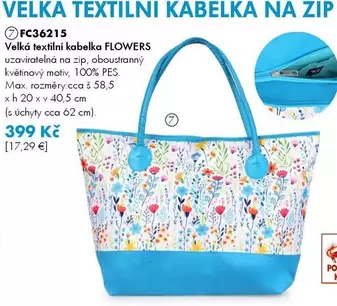 VELKA TEXTILNI KABELKA NA ZIP FC36215 Velká textilní kabelka FLOWERS