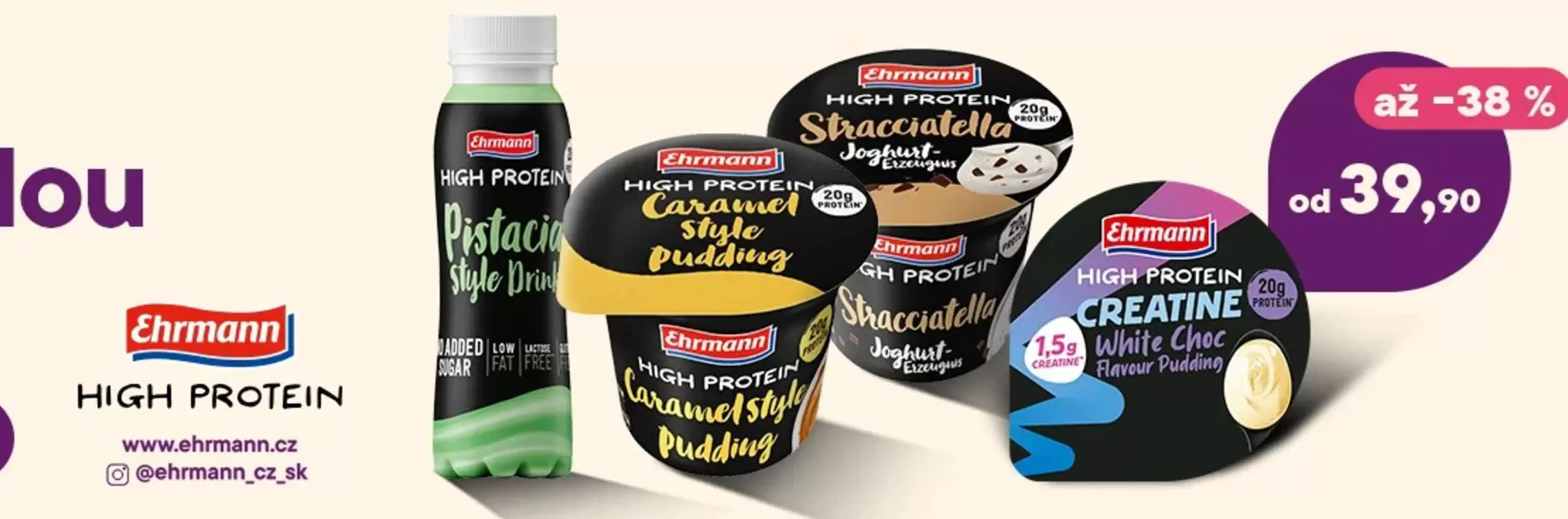 Protein - High Pistachio Style Drink, Caramel Style Pudding, Stracciatella, Creatine White Choc