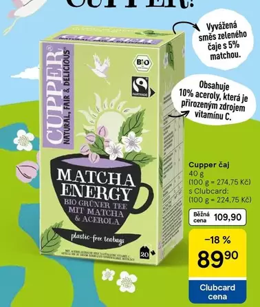 Matcha Energy Bio Grüner Tee mit Matcha & Acerola Plastic-free teabags