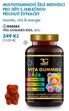 MULTIVITAMINOVÍ ŽELÉ MEDVÍDCI PRO DĚTI S JABLEČNOU PŘÍCHUTÍ ŽVÝKAČKY DS0385 VITA GUMMIES KIDS, 60ks