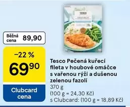 Pečená kuřecí fileta v houbové omáčce s vařenou rýží a dušenou zelenou fazolkou