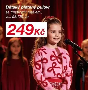 Dětský pletený pulovr se třpytivými mašlemi, vel. 98.128