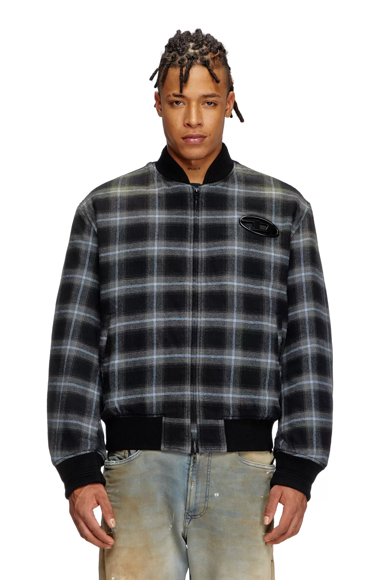 Padded bomber jacket in check flannel