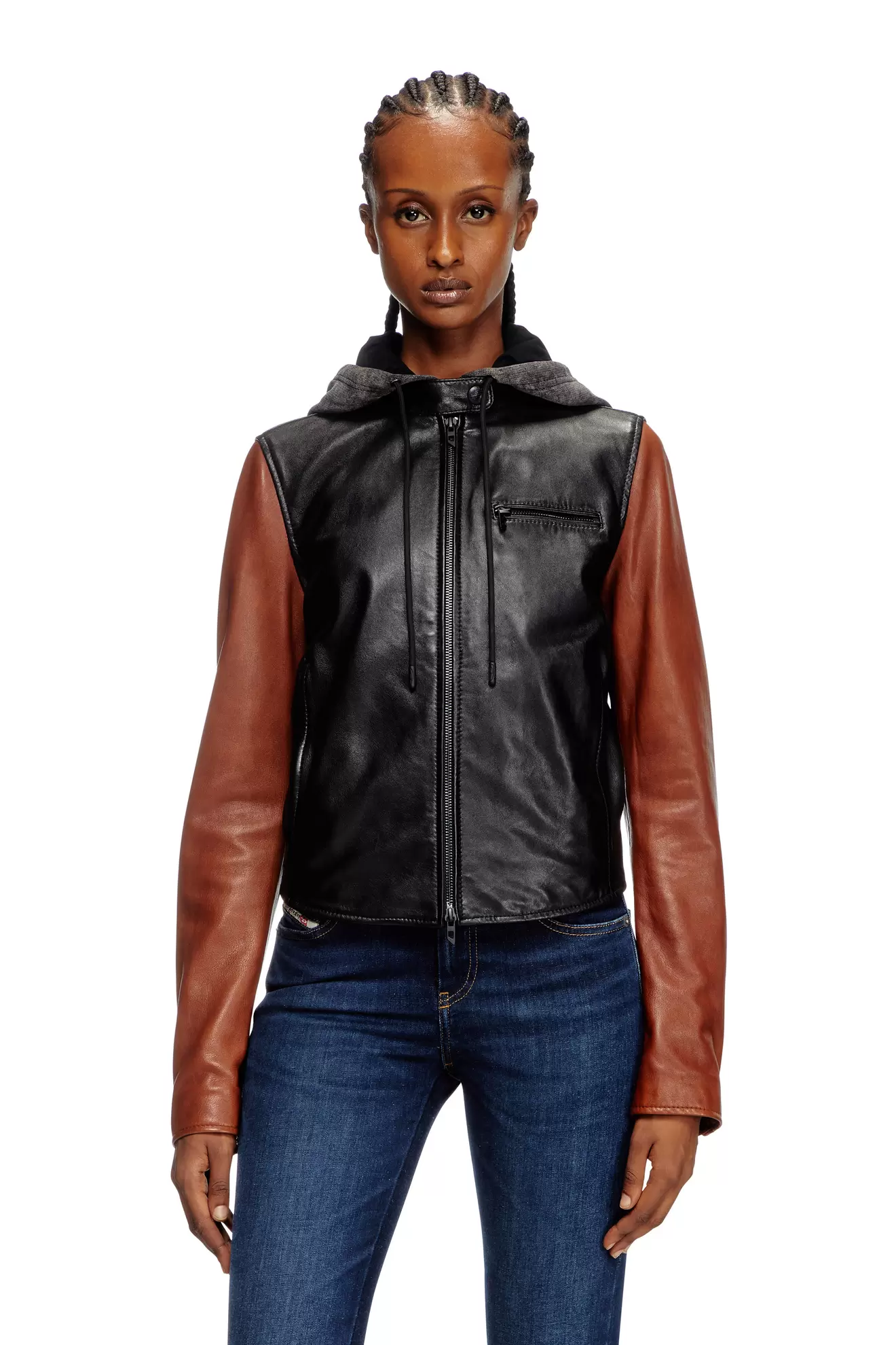 Colour-block leather jacket
