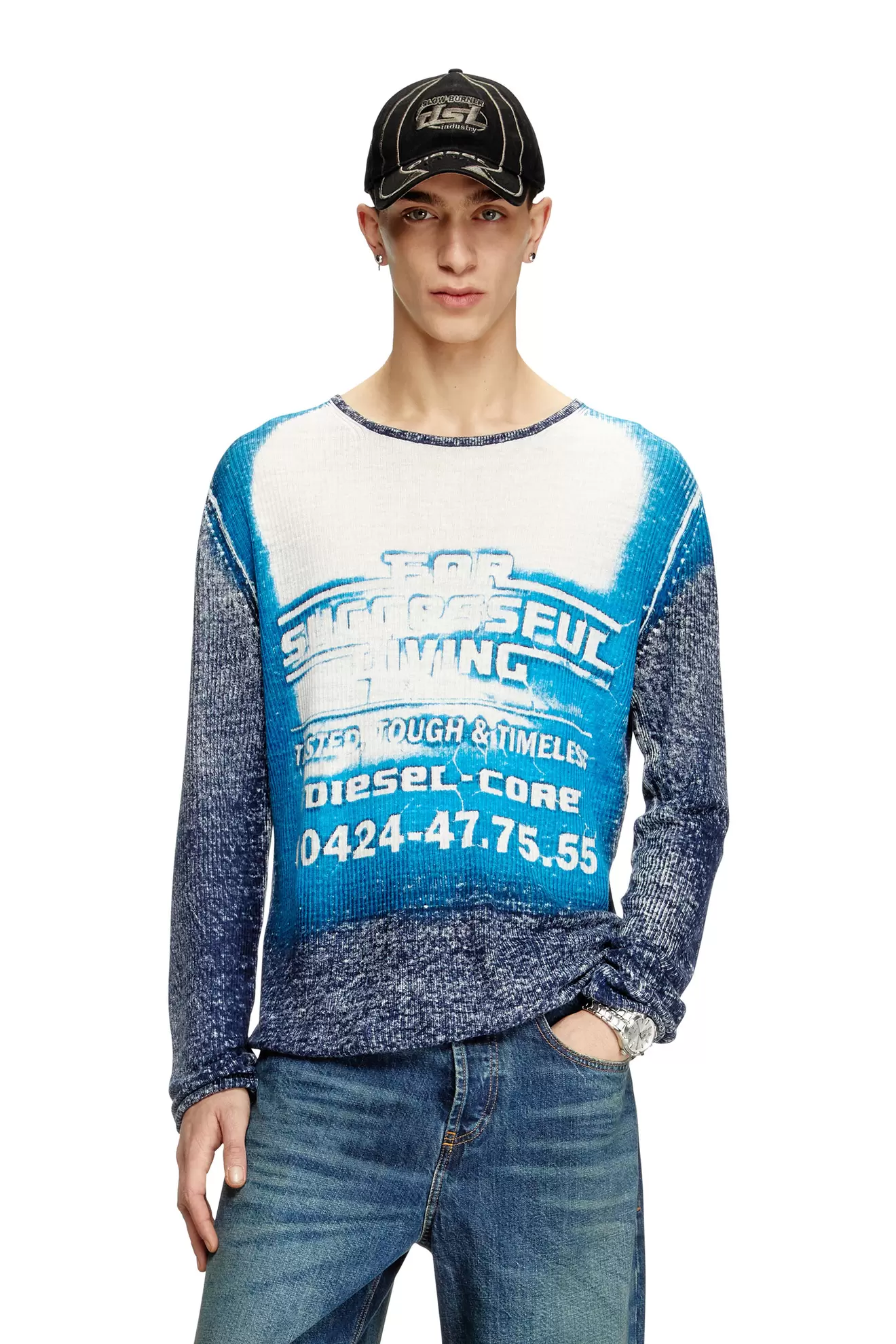 Linen jumper with logo graphic