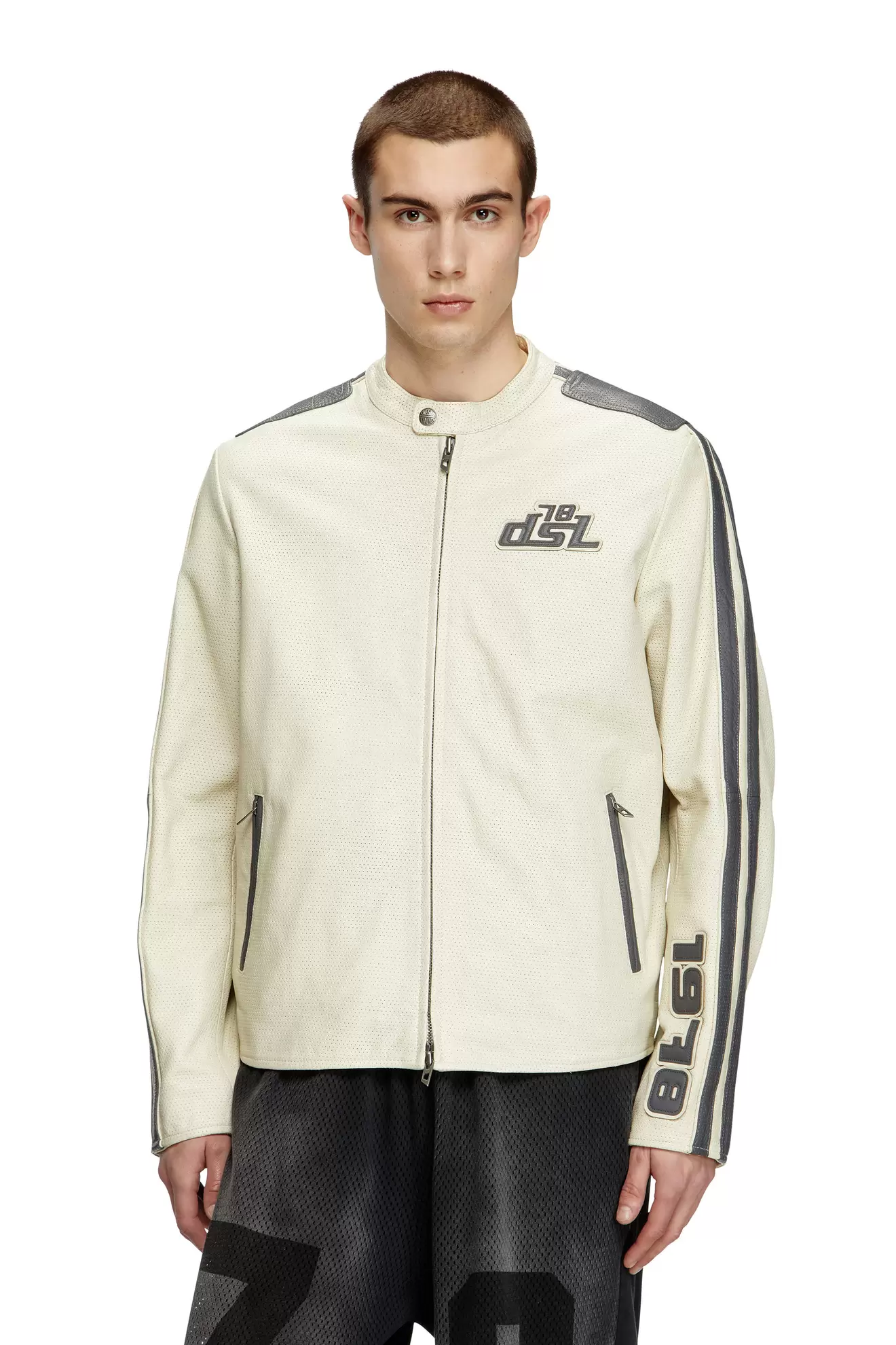 Biker jacket in perforated leather