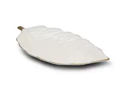 Dekorativní keramický talíř ve tvaru listu, krémová, 30 cm - II. jakost, POUZE OSOBNÍ ODBĚR
