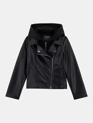 Hooded faux leather jacket