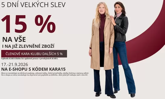 Kara katalog | 5 DNÍ VELKÝCH SLEV 15% NA VŠE | 2026-09-17T00:00:00.000Z - 2026-09-21T00:00:00.000Z
