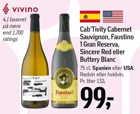Red - Cab'Tivity Cabernet Sauvignon, Faustino 1 Gran Reserva, Sincere  eller Buttery Blanc