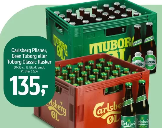 Carlsberg - Pilsner, Grøn Tuborg eller Tuborg Classic flasker
