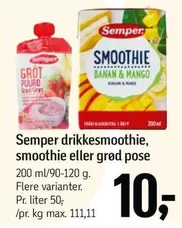 drikkesmoothie, smoothie eller grød pose