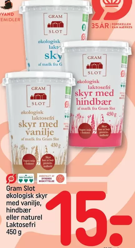 økologisk skyr med vanilje, hindbær eller naturel Laktosefri